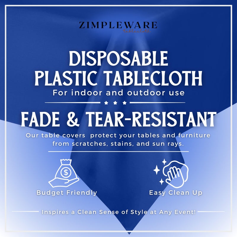 ZIMPLEWARE Premium Blue Plastic Table Cloth Disposable (12 Pk) Plastic Tablecloths for Rectangle Tables (54in x 108in) Party Table Cloths Disposable for 6ft to 8ft Rectangle Tables - Image 2
